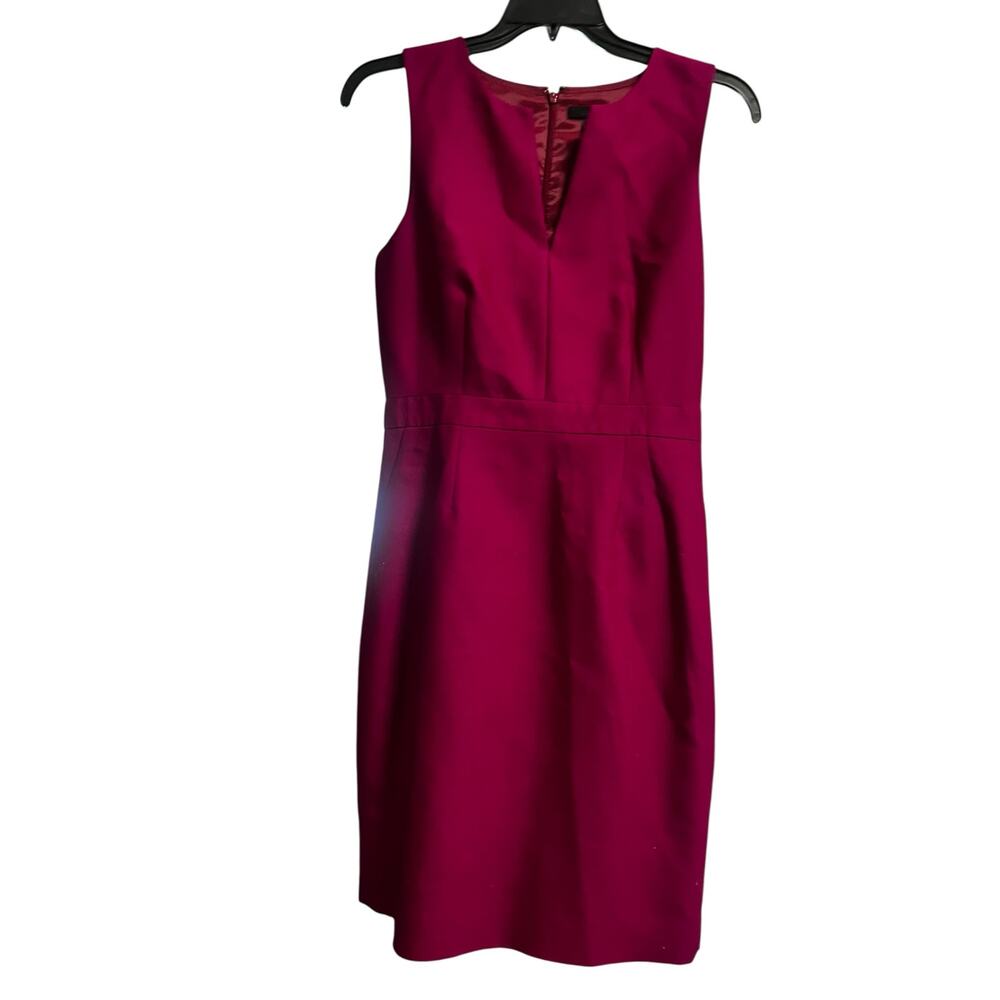 J Crew Split-Neck Wool-Silk Suit Sheath Dress *Pockets* 10T 10 Tall Berry 07470 - Picture 2 of 10